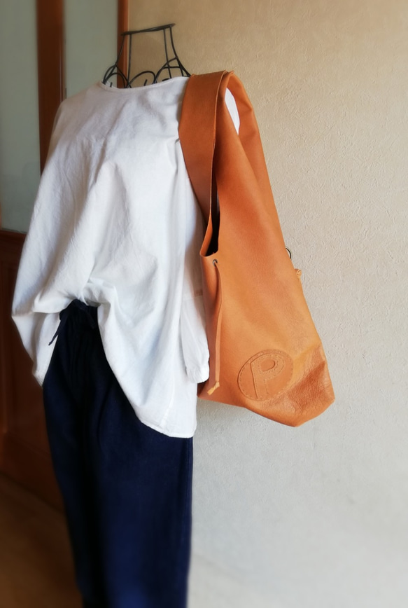 leather my bag Ｌ　キャメル　ピッグスキンレザー 7枚目の画像