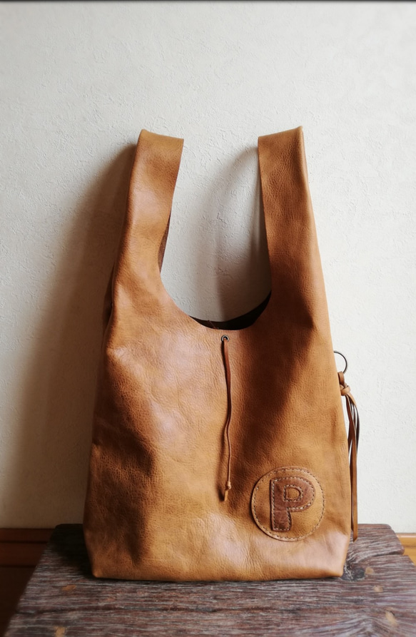leather my bag Ｌ　ブラウン　オイルシュリンクレザー 1枚目の画像