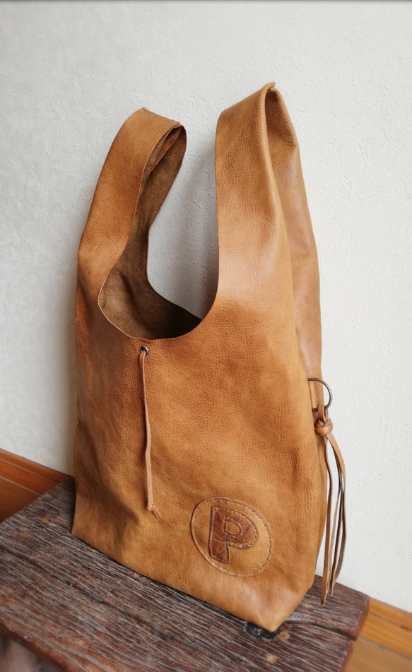 leather my bag Ｌ　ブラウン　オイルシュリンクレザー 2枚目の画像