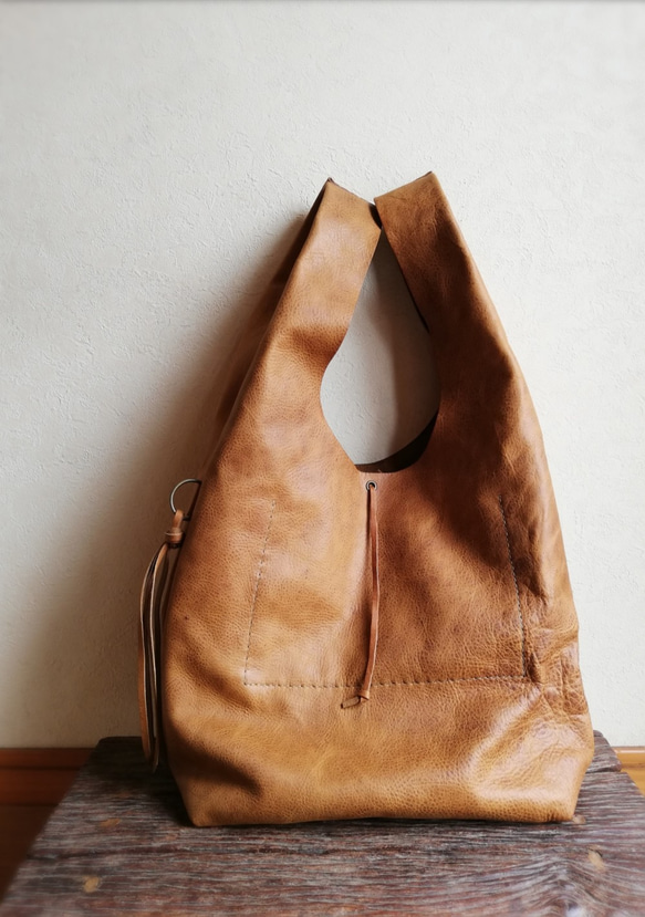 leather my bag Ｌ　ブラウン　オイルシュリンクレザー 3枚目の画像