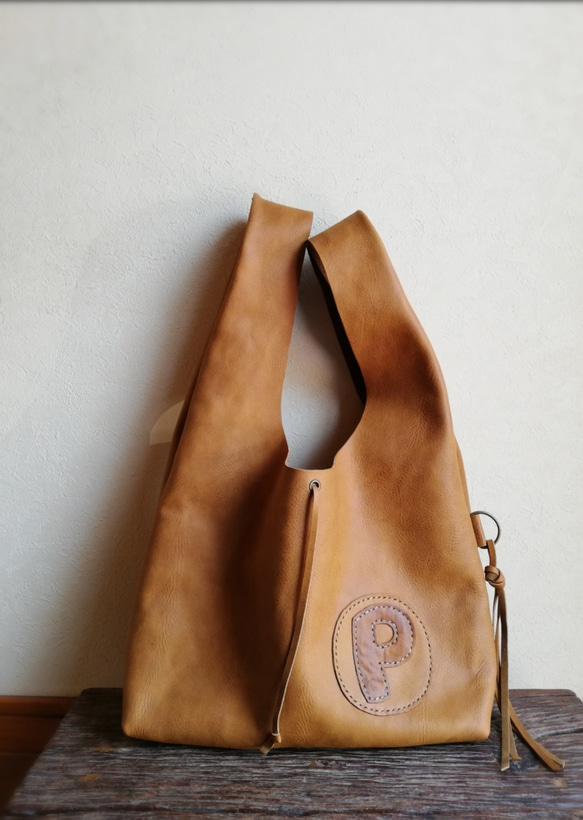 leather my bag Ｍ　ブラウン　オイルシュリンクレザー 2枚目の画像