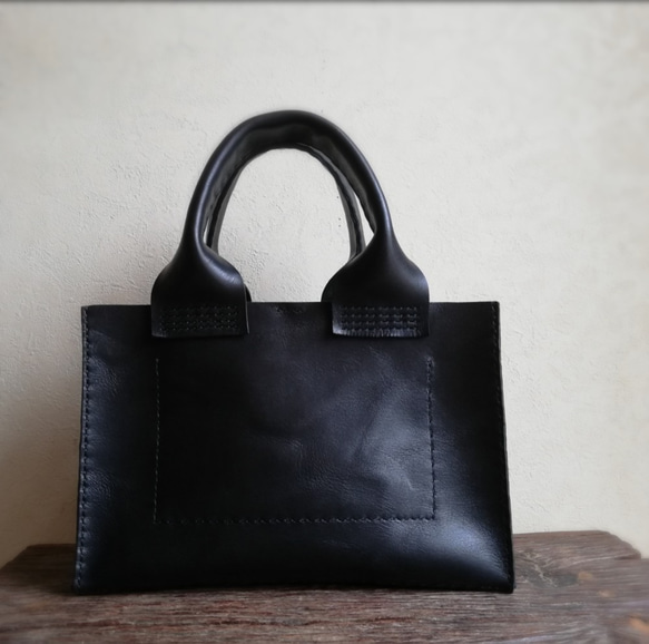 【受注制作】square tote Ｓ　ブラック　オイルワックスレザー 5枚目の画像