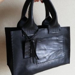 【受注制作】square tote Ｓ　ブラック　オイルワックスレザー 6枚目の画像