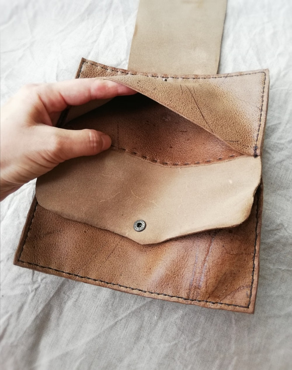 simple wallet　ベージュブラウン　kudu leather 8枚目の画像