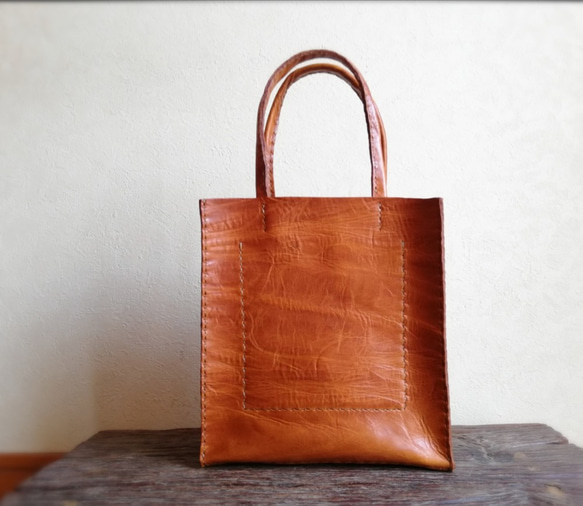 square mini tote　ブラウン　オイルワックスレザー 3枚目の画像