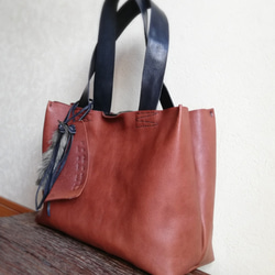 ざっくりtote　ブラウン✗ブラック　オイルシュリンクレザー 2枚目の画像