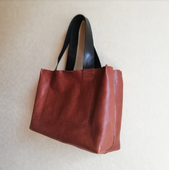 ざっくりtote　ブラウン✗ブラック　オイルシュリンクレザー 8枚目の画像