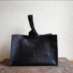 square tote S -one handle-　ブラック　オイルワックスレザー 3枚目の画像