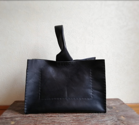 square tote S -one handle-　ブラック　オイルワックスレザー 3枚目の画像