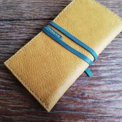 simple wallet　オイルシュリンク　マスタードイエロー✗ブルーグリーン 2枚目の画像