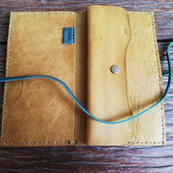 simple wallet　オイルシュリンク　マスタードイエロー✗ブルーグリーン 3枚目の画像