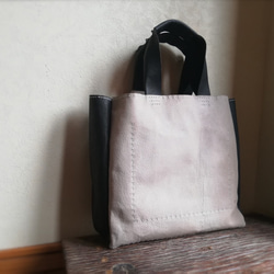 stitch tote M　ピッグスキン　ライトグレー✗ブラック 3枚目の画像