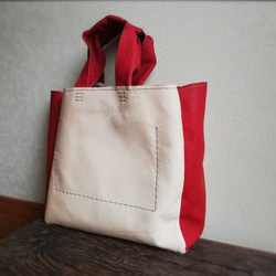 stitch tote M　ピッグスキン　ナチュラル✗レッド 3枚目の画像