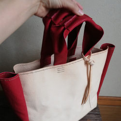 stitch tote M　ピッグスキン　ナチュラル✗レッド 8枚目の画像