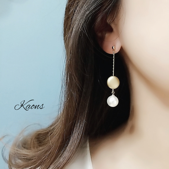 ピアス イヤリング 揺れる パールとゴールド ロング シンプル ピアス
