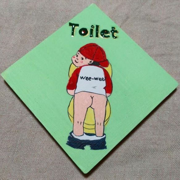 トイレ　マーク　木のパネル 1枚目の画像