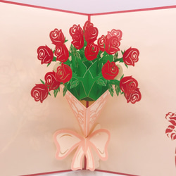 手作り切り紙ポップアップメッセージカード赤いローズ　花束　バラブティックナチュラル 2枚目の画像