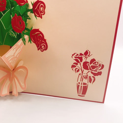 手作り切り紙ポップアップメッセージカード赤いローズ　花束　バラブティックナチュラル 5枚目の画像