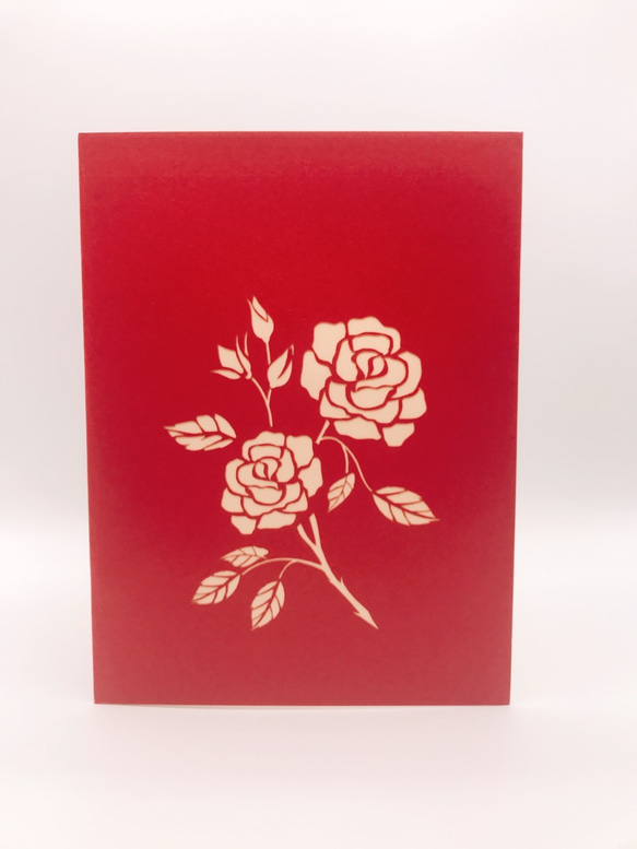 手作り切り紙ポップアップメッセージカード赤いローズ　花束　バラブティックナチュラル 8枚目の画像