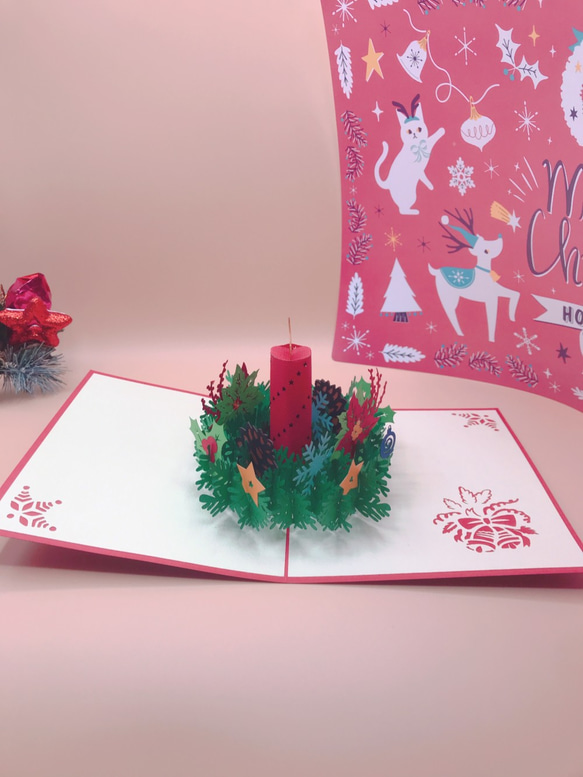 「大人気」クリスマスカードポップアップグリーティングカード 　キャンドル 2枚目の画像