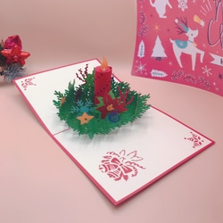 「大人気」クリスマスカードポップアップグリーティングカード 　キャンドル 3枚目の画像