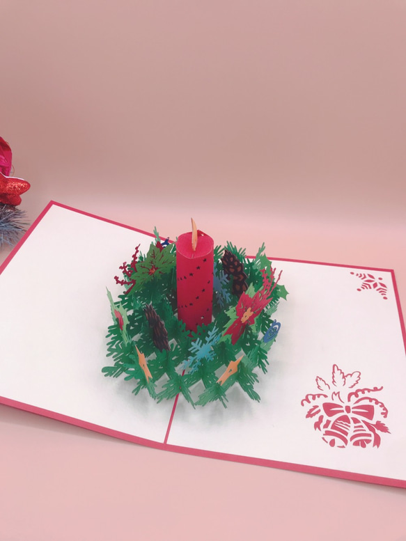 「大人気」クリスマスカードポップアップグリーティングカード 　キャンドル 4枚目の画像