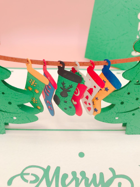 クリスマスカード　ポップアップグリーティングカード 靴下 5枚目の画像