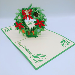 クリスマスカード　ポップアップグリーティングカード Christmas Wreath 2枚目の画像