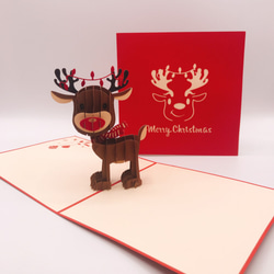 クリスマスカード　ポップアップグリーティングカード トナカイ２ 2枚目の画像