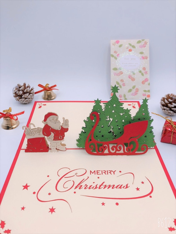 クリスマスカードポップアップグリーティングカード クリスマスサンタ