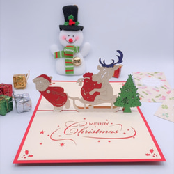 『面白い』クリスマスカードポップアップグリーティングカード サンタクロス&鹿 1枚目の画像