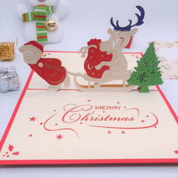 『面白い』クリスマスカードポップアップグリーティングカード サンタクロス&鹿 2枚目の画像