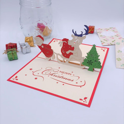 『面白い』クリスマスカードポップアップグリーティングカード サンタクロス&鹿 3枚目の画像