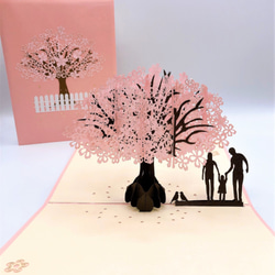 「春新作」無料ラッピング！手作り切り紙ポップアップカード　ファーミリunder 桜 1枚目の画像