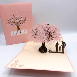 「春新作」無料ラッピング！手作り切り紙ポップアップカード　ファーミリunder 桜 5枚目の画像