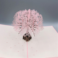 無料ラッピング！手作り切り紙ポップアップカード　立体カード　桜 ベビーピンク 1枚目の画像
