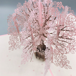 無料ラッピング！手作り切り紙ポップアップカード　立体カード　桜 ベビーピンク 5枚目の画像