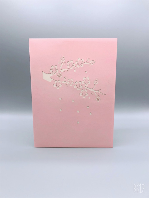 無料ラッピング！手作り切り紙ポップアップカード　立体カード　桜 ベビーピンク 9枚目の画像