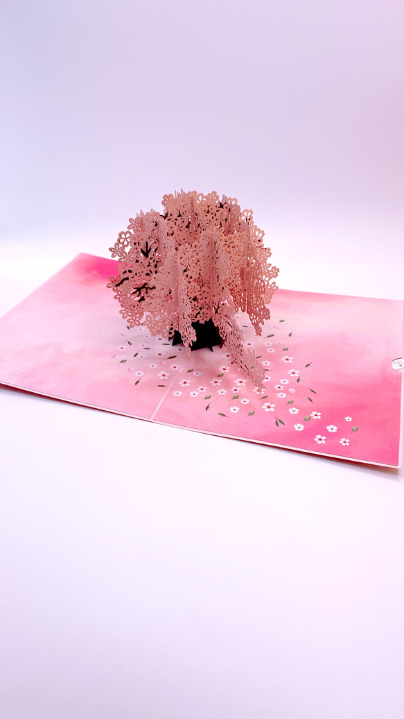 大人気！無料ラッピング！手作り切り紙ポップアップカード　立体カード　桜桜 5枚目の画像