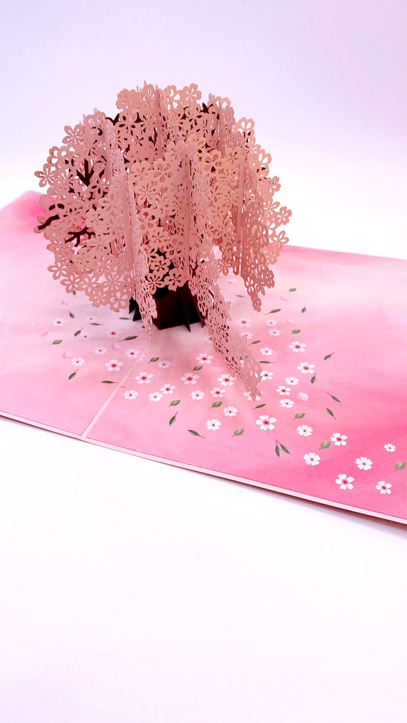 大人気！無料ラッピング！手作り切り紙ポップアップカード　立体カード　桜桜 6枚目の画像