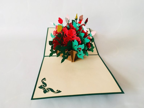 敬老の日！人気！ ポップアップカード　手作り切り紙 　立体カード　バラ　薔薇 3枚目の画像