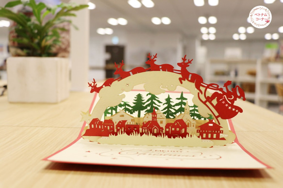 「大人気」クリスマスカード　ポップアップグリーティングカード クリスマス村 3枚目の画像