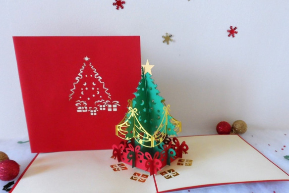 手作り クリスマスポップアップカードデザイン14 Handmade Christmas tree card 5枚目の画像