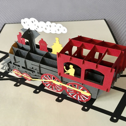 手作り切り紙ポップアップカード 汽車 電車 立体カード 1枚目の画像