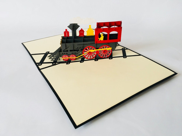 手作り切り紙ポップアップカード 汽車 電車 立体カード 3枚目の画像