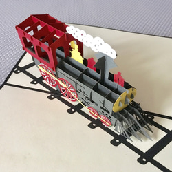 手作り切り紙ポップアップカード 汽車 電車 立体カード 2枚目の画像