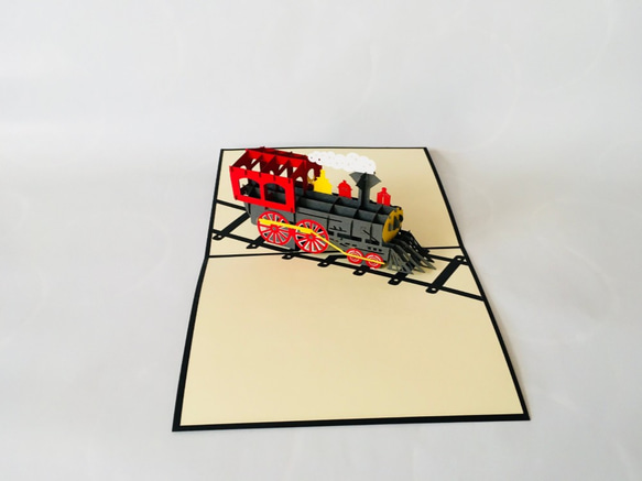 手作り切り紙ポップアップカード 汽車 電車 立体カード 5枚目の画像