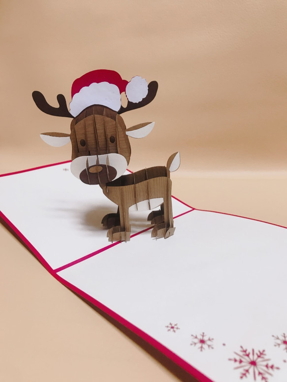 クリスマスカード　ポップアップグリーティングカード  トナカイ 1枚目の画像