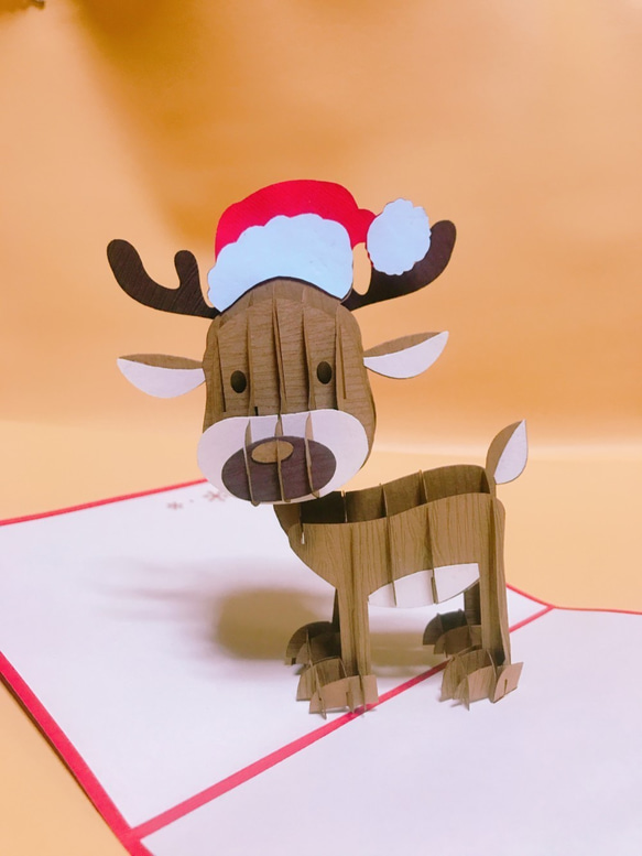 クリスマスカード　ポップアップグリーティングカード  トナカイ 4枚目の画像