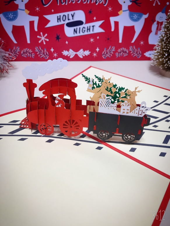 LAST! クリスマスカード　ポップアップグリーティングカード 楽しい汽車 1枚目の画像
